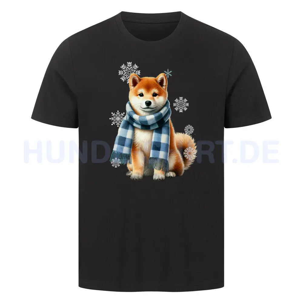 Premium T-Shirt "Shiba Inu Winter" Schwarz – hunde-shirt.de