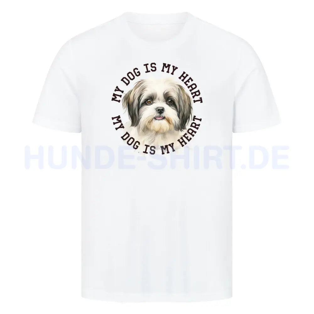 Premium T-Shirt "Shih Tzu grau weiß" Weiß – hunde-shirt.de