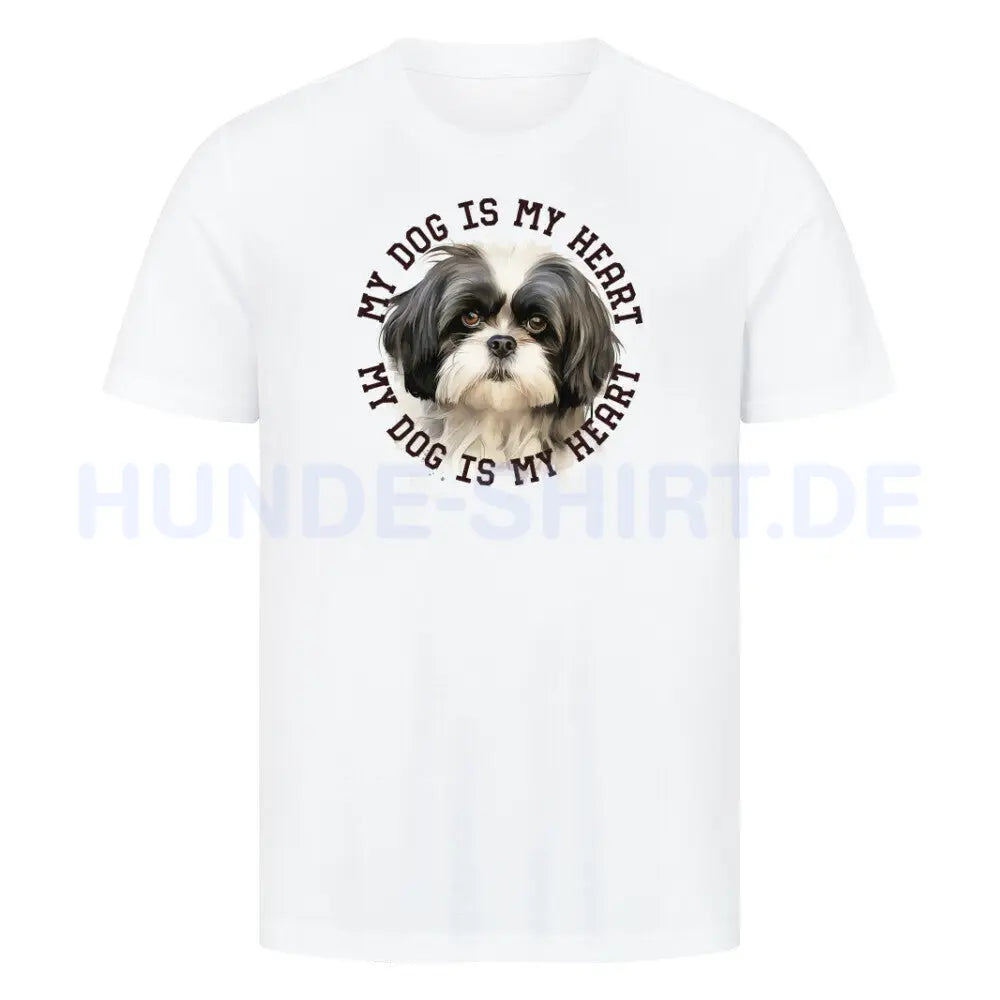 Premium T-Shirt "Shih Tzu schwarz weiß" Weiß – hunde-shirt.de