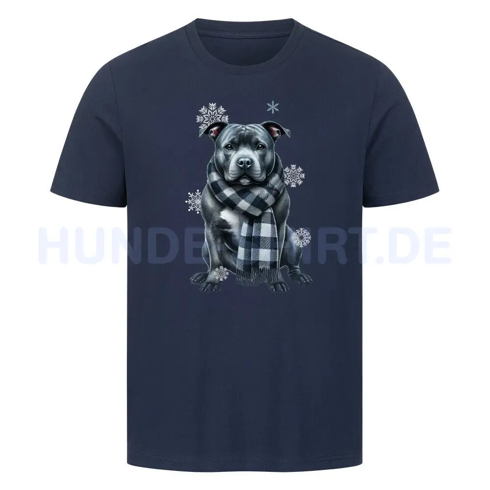 Premium T-Shirt "Staffordshire Bull Terrier Winter" French Navy – hunde-shirt.de