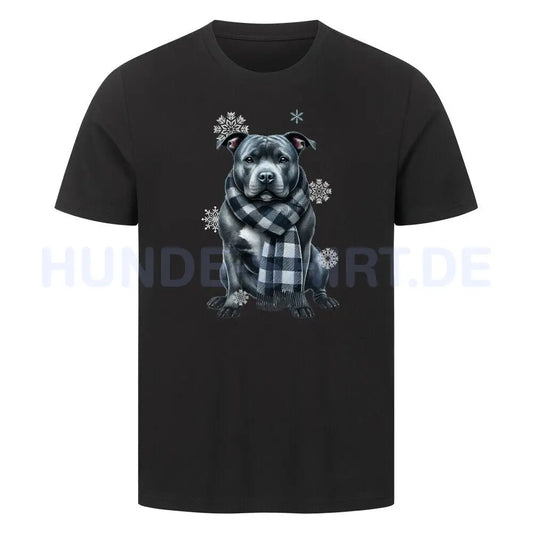 Premium T-Shirt "Staffordshire Bull Terrier Winter" Schwarz – hunde-shirt.de