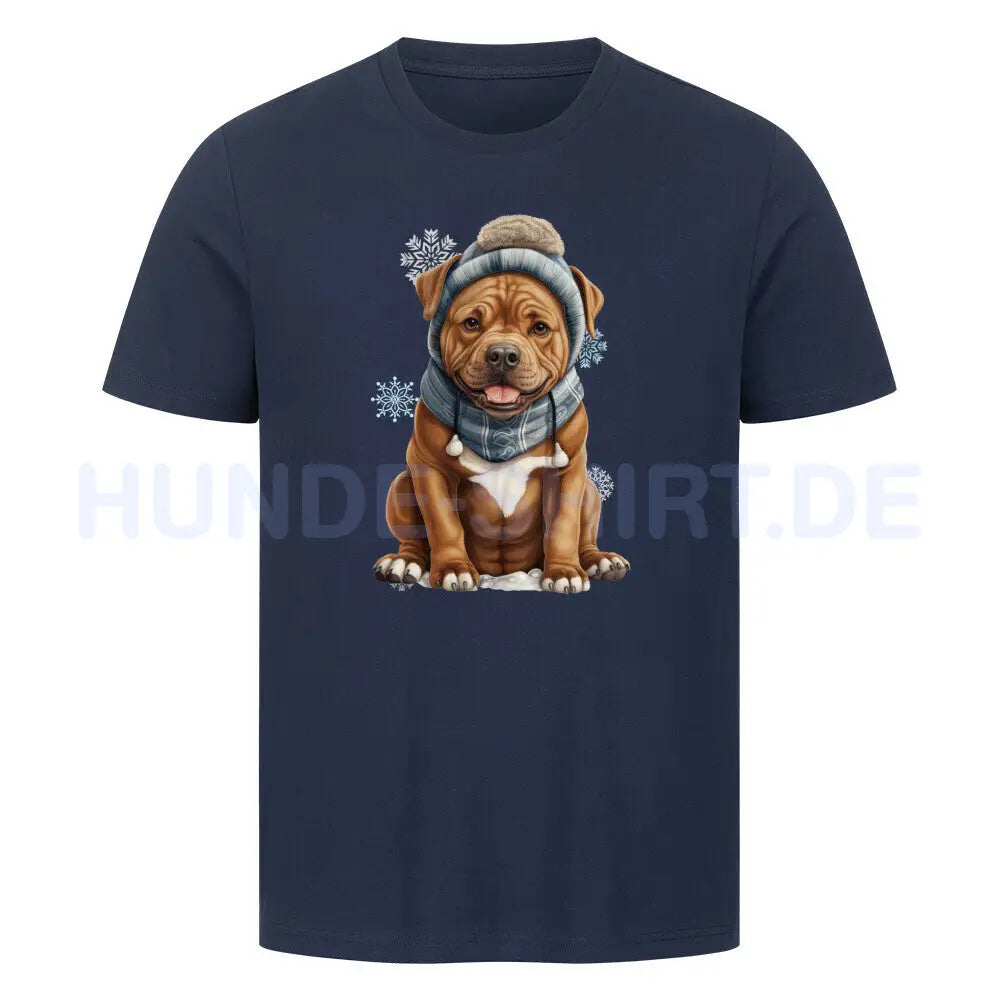 Premium T-Shirt "Staffordshire Bull Terrier - Winterbub" French Navy – hunde-shirt.de