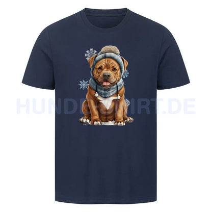 Premium T-Shirt "Staffordshire Bull Terrier - Winterbub" French Navy – hunde-shirt.de