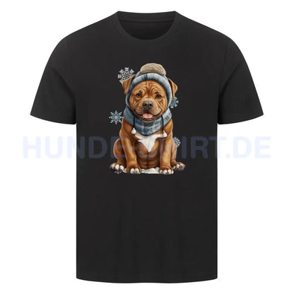 Premium T-Shirt "Staffordshire Bull Terrier - Winterbub" Schwarz – hunde-shirt.de