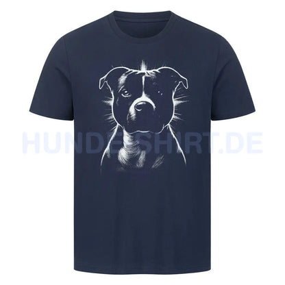 Premium T-Shirt "Staffy SHINE white" French Navy – hunde-shirt.de