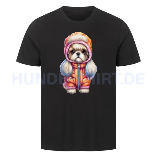 Premium T-Shirt "Tibet Spaniel - Winter" Schwarz – hunde-shirt.de