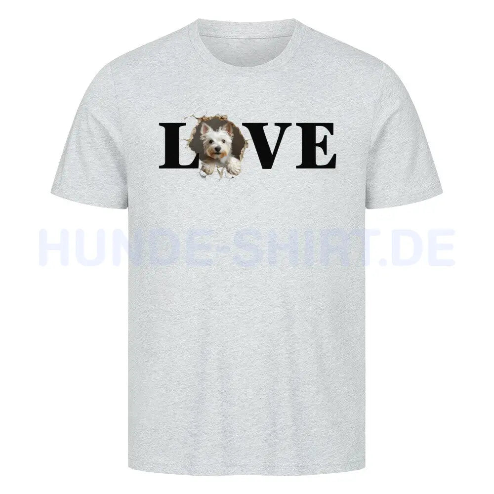 Premium T-Shirt "Westie LOVE" Heather Grey – hunde-shirt.de