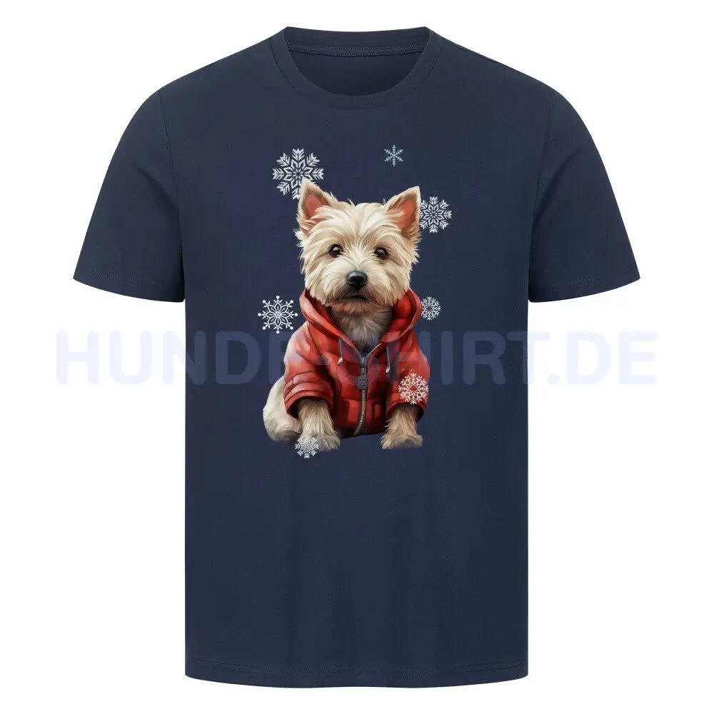 Premium T-Shirt "Westie Winter" French Navy – hunde-shirt.de