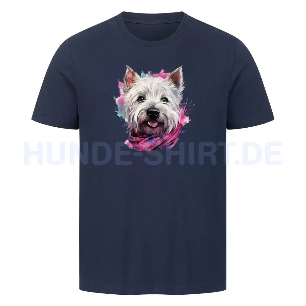 Premium T-Shirt "Westie - Wintermädchen" French Navy – hunde-shirt.de