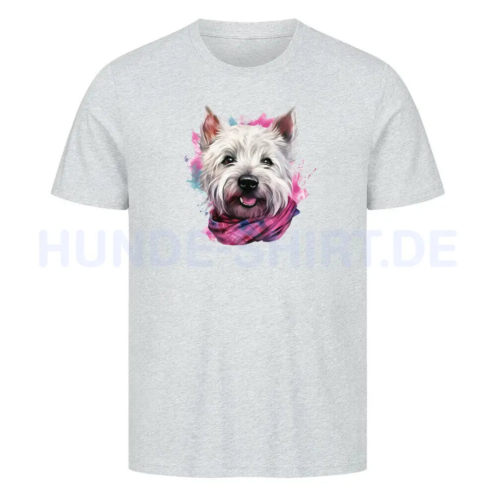 Premium T-Shirt "Westie - Wintermädchen" Heather Grey – hunde-shirt.de