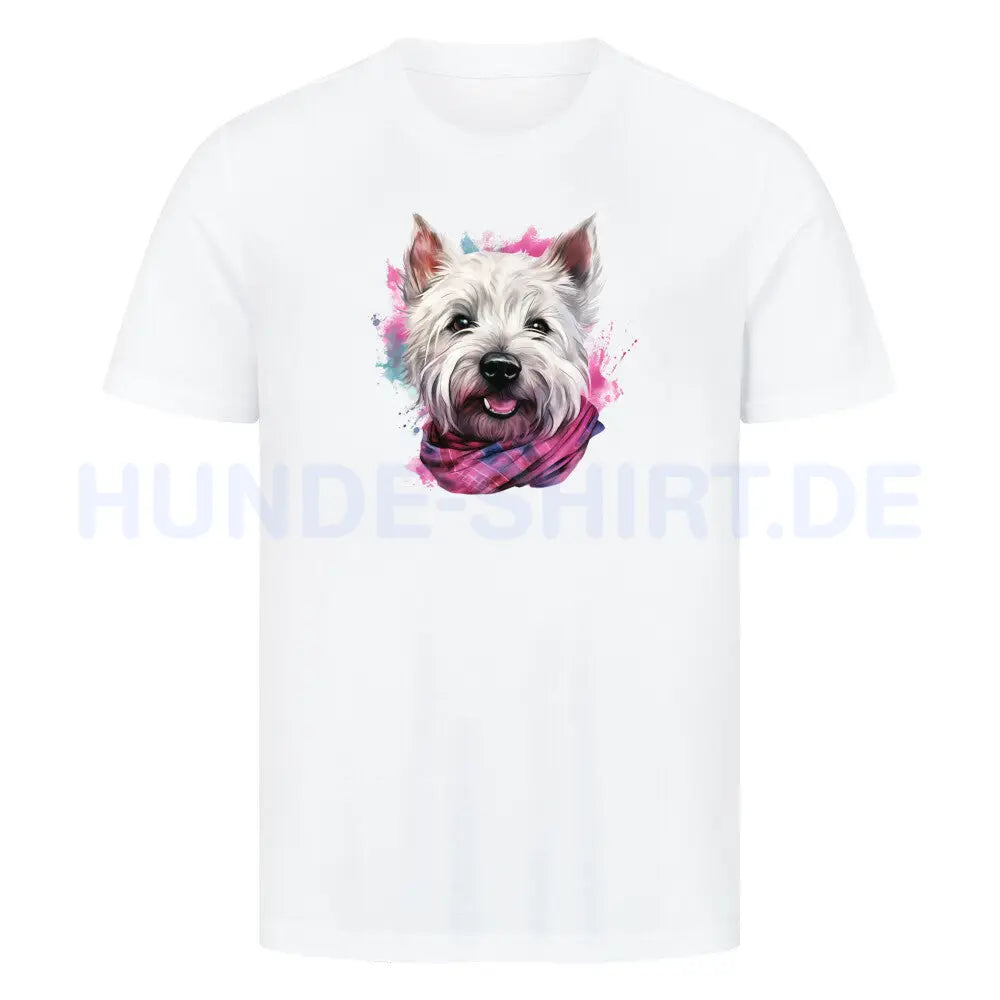 Premium T-Shirt "Westie - Wintermädchen" Weiß – hunde-shirt.de