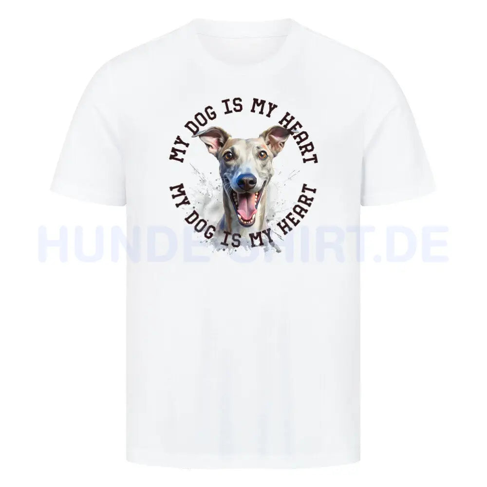 Premium T-Shirt "Whippet HEART 2" Weiß – hunde-shirt.de