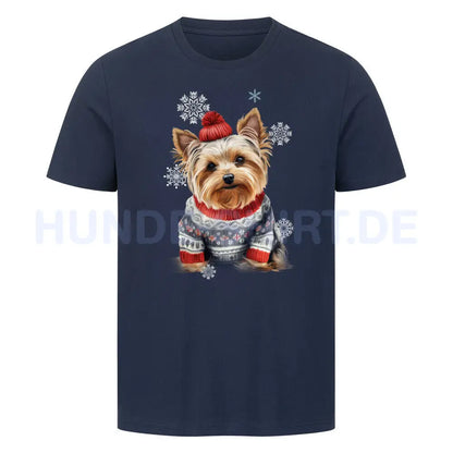 Premium T-Shirt "Yorkie WINTER" French Navy – hunde-shirt.de