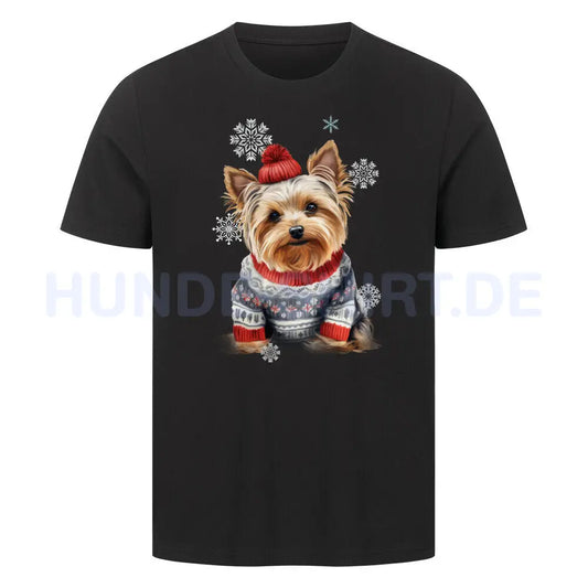 Premium T-Shirt "Yorkie WINTER" Schwarz – hunde-shirt.de