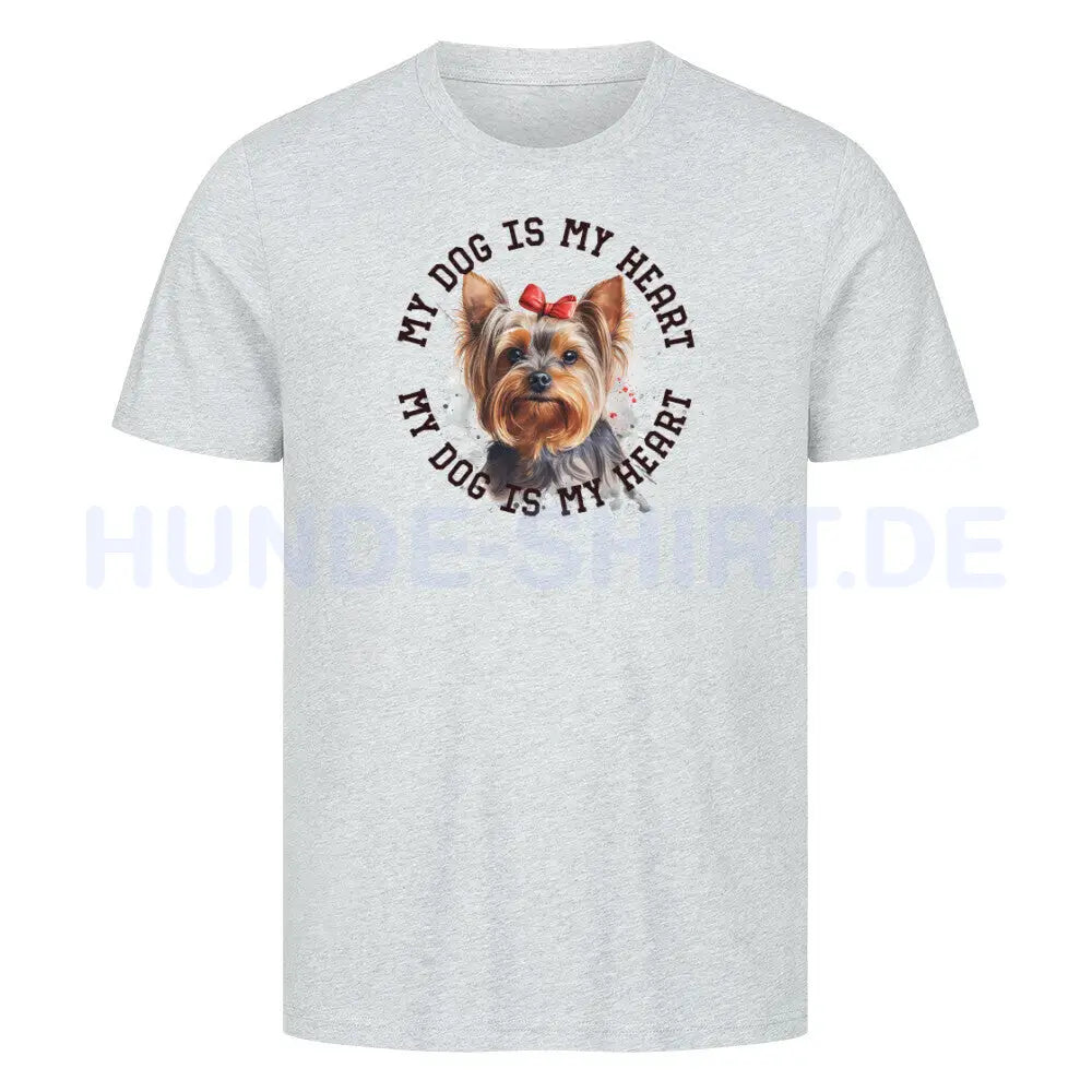 Premium T-Shirt "Yorkshire Terrier Schleife" Heather Grey – hunde-shirt.de