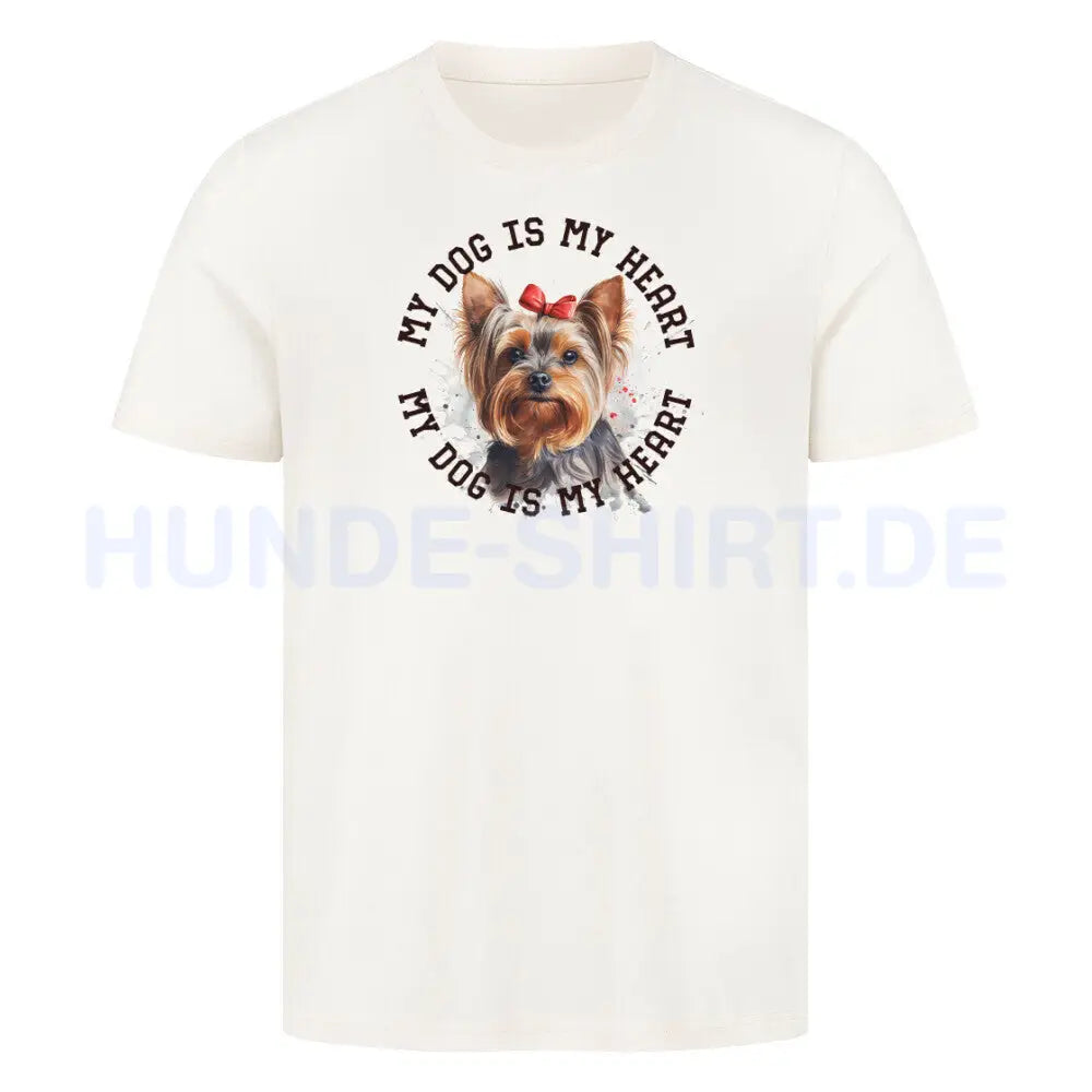 Premium T-Shirt "Yorkshire Terrier Schleife" Natural Raw – hunde-shirt.de