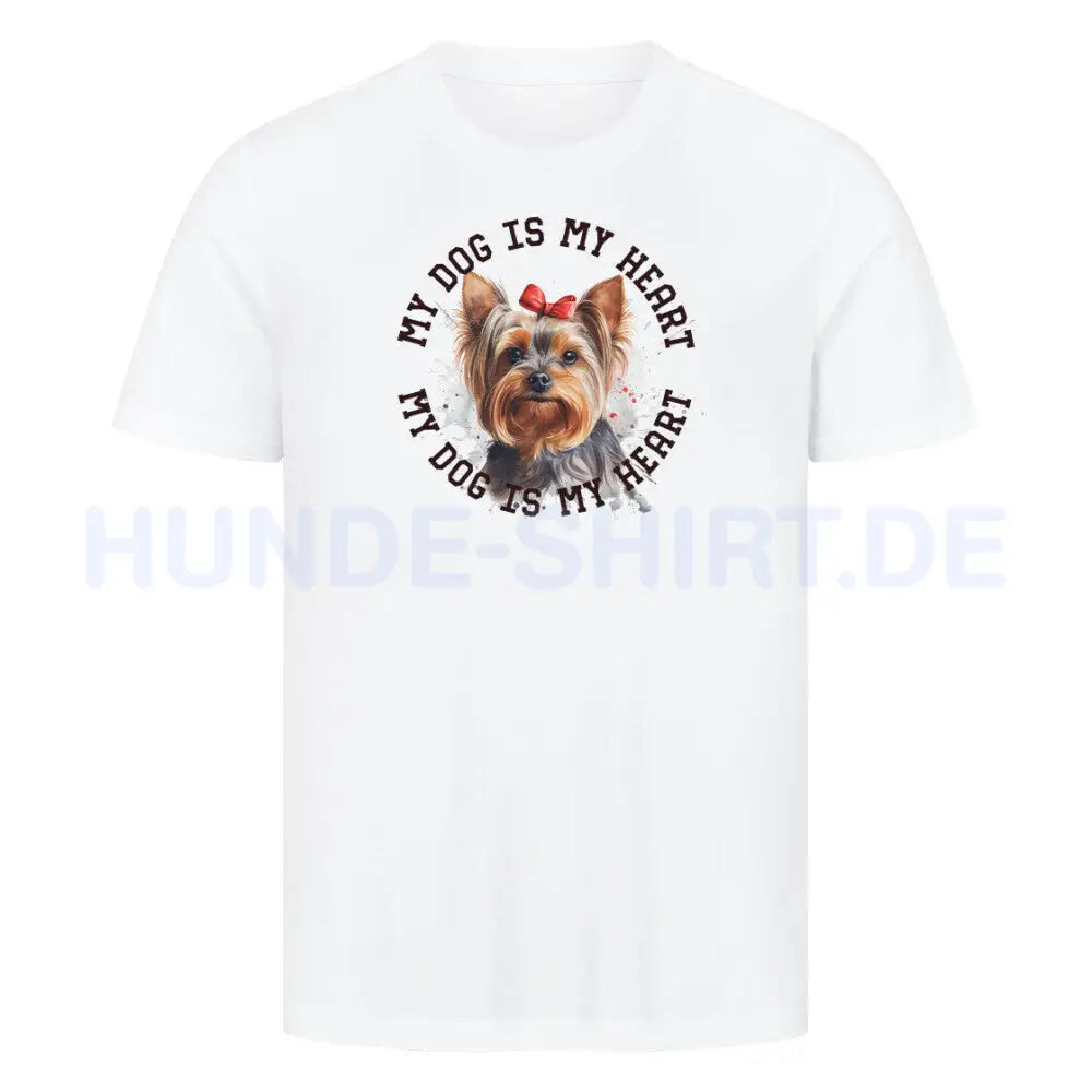 Premium T-Shirt "Yorkshire Terrier Schleife" Weiß – hunde-shirt.de