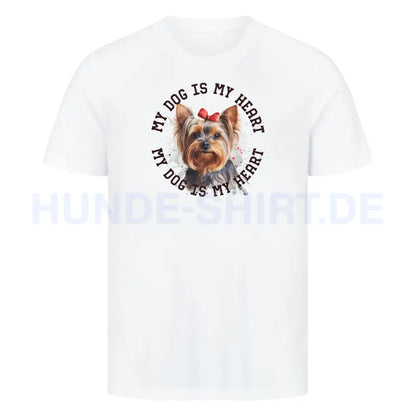 Premium T-Shirt "Yorkshire Terrier Schleife" Weiß – hunde-shirt.de