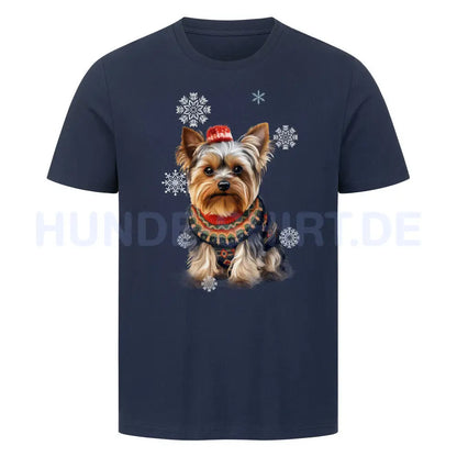 Premium T-Shirt "Yorkshire Terrier Winter" French Navy – hunde-shirt.de