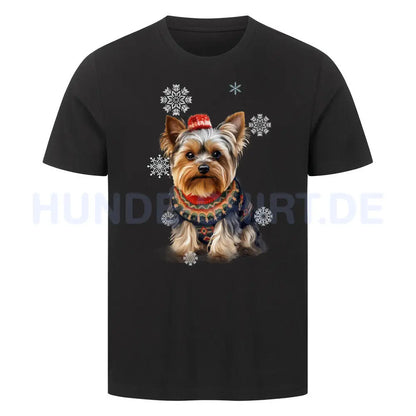 Premium T-Shirt "Yorkshire Terrier Winter" Schwarz – hunde-shirt.de