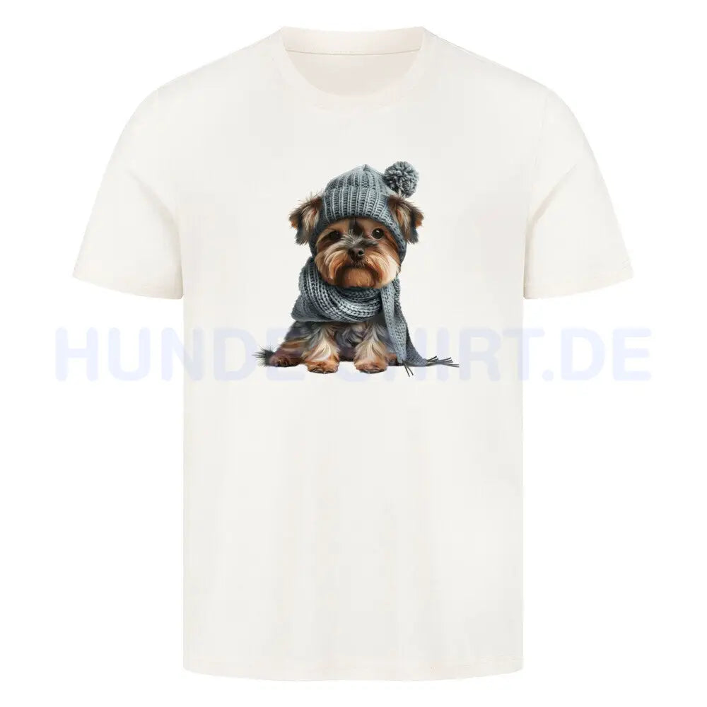 Premium T-Shirt "Yorkshire Terrier - Winterbub" Natural Raw – hunde-shirt.de