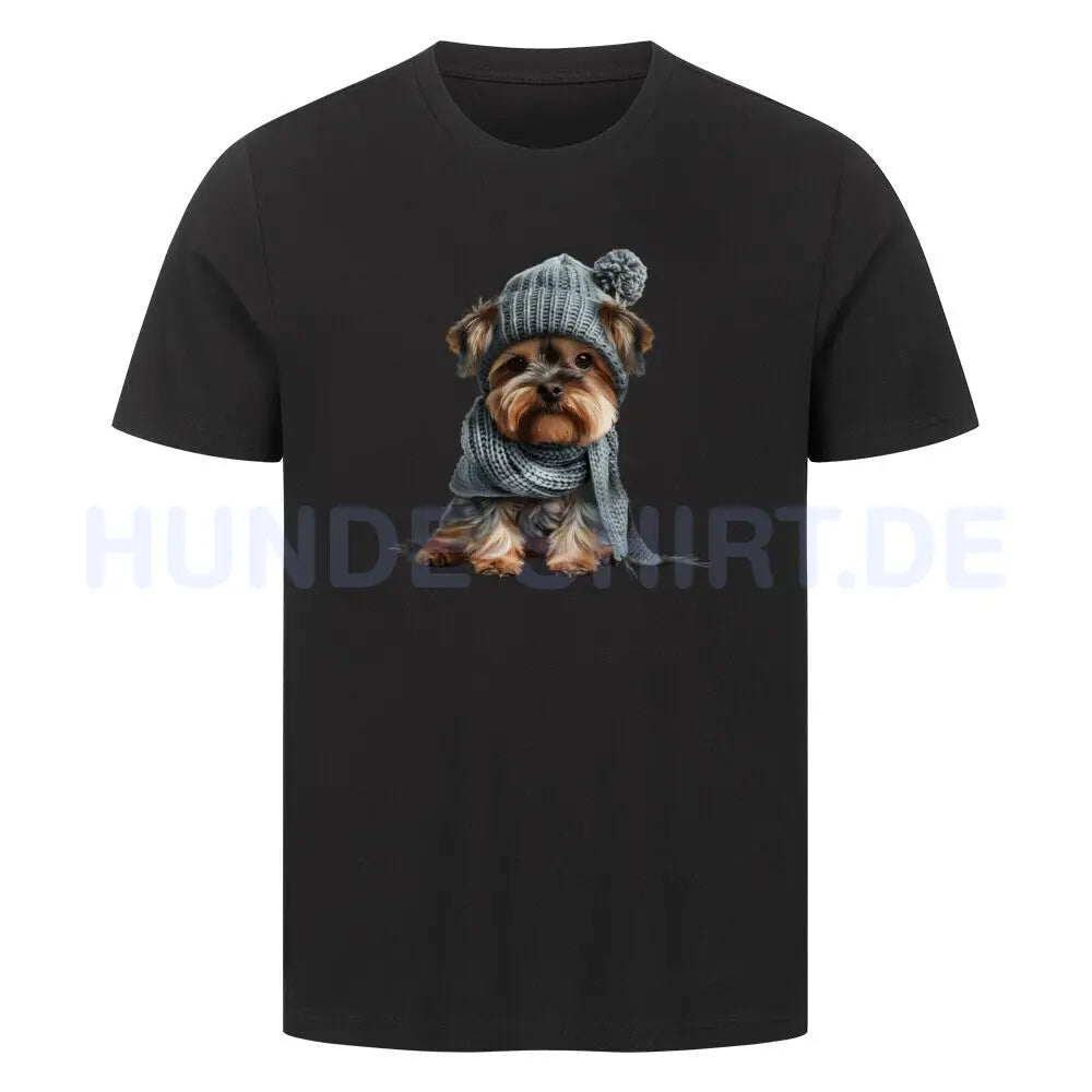 Premium T-Shirt "Yorkshire Terrier - Winterbub" Schwarz – hunde-shirt.de