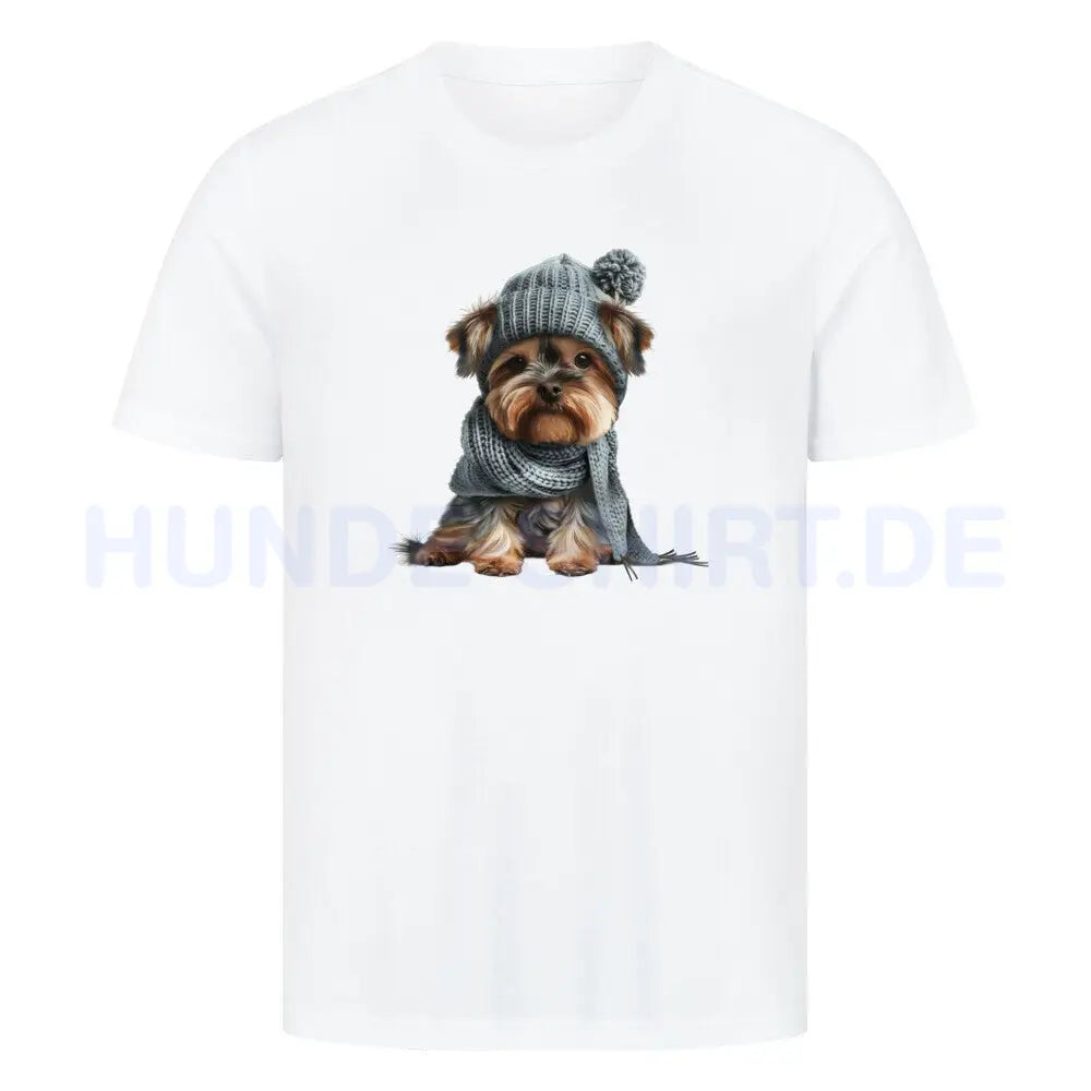 Premium T-Shirt "Yorkshire Terrier - Winterbub" Weiß – hunde-shirt.de