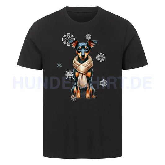 Premium T-Shirt "Zwergpinscher Winter" Schwarz – hunde-shirt.de