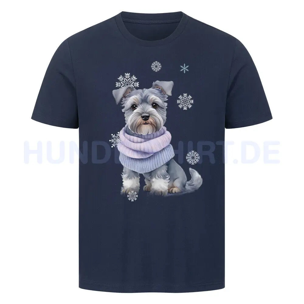 Premium T-Shirt "Zwergschnauzer Damen Winter" French Navy – hunde-shirt.de