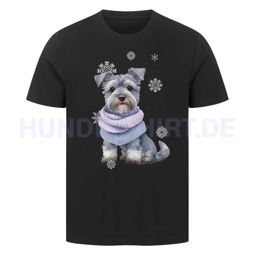 Premium T-Shirt "Zwergschnauzer Damen Winter" Schwarz – hunde-shirt.de