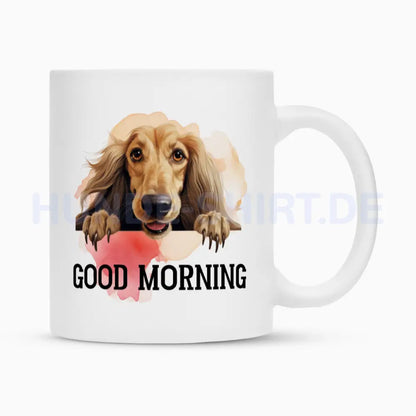 Tasse "Afghanischer Windhund - GOOD MORNING" Weiß – hunde-shirt.de