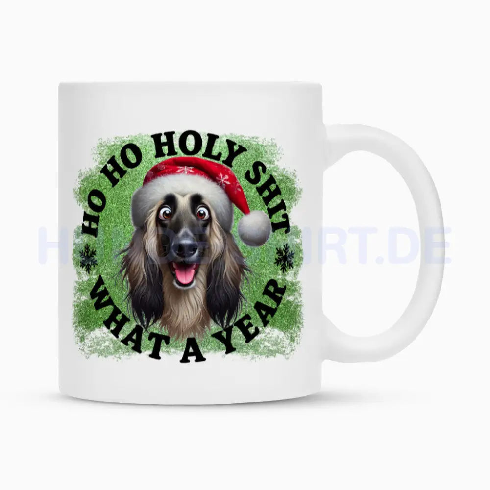 Tasse "Afghanischer Windhund - HO HO..." Weiß – hunde-shirt.de