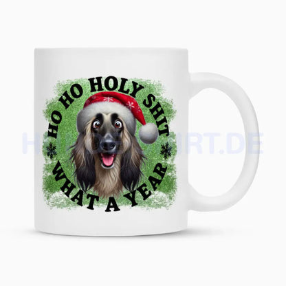 Tasse "Afghanischer Windhund - HO HO..." Weiß – hunde-shirt.de