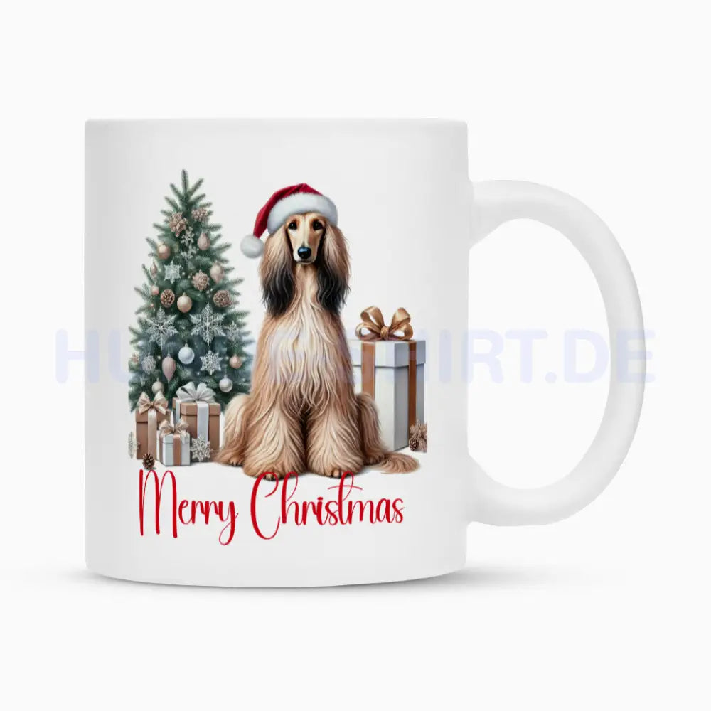 Tasse "Afghanischer Windhund - Merry Christmas" Weiß – hunde-shirt.de