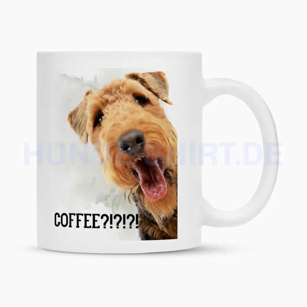 Tasse "Airedale Terrier - Coffee?!?" Weiß – hunde-shirt.de