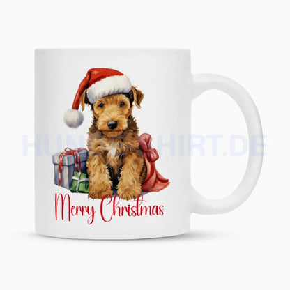 Tasse "Airedale Terrier - Merry Christmas 2" Weiß – hunde-shirt.de