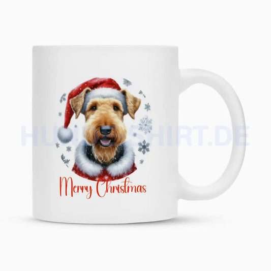 Tasse "Airedale Terrier - Merry Christmas" Weiß – hunde-shirt.de