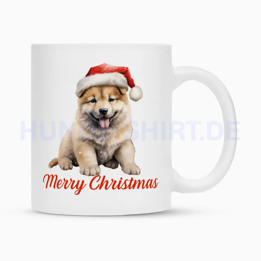 Tasse "Akita Inu Puppy - Merry Christmas" Weiß – hunde-shirt.de