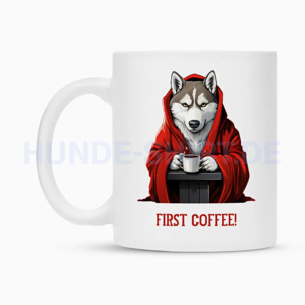 Tasse "Alaskan Malamute - First Coffee!" – hunde-shirt.de