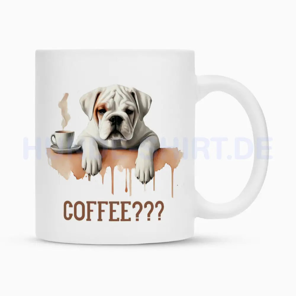 Tasse "American Bulldog - COFFEE???" Weiß – hunde-shirt.de