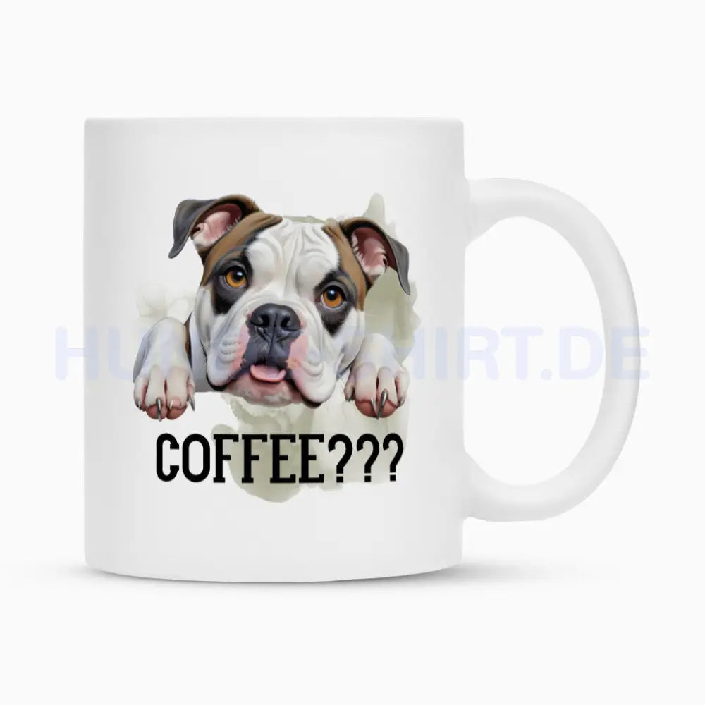 Tasse "American Bulldog - Coffee???" Weiß – hunde-shirt.de