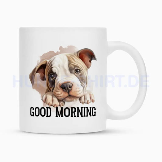 Tasse "American Bulldog - Good Morning" Weiß – hunde-shirt.de