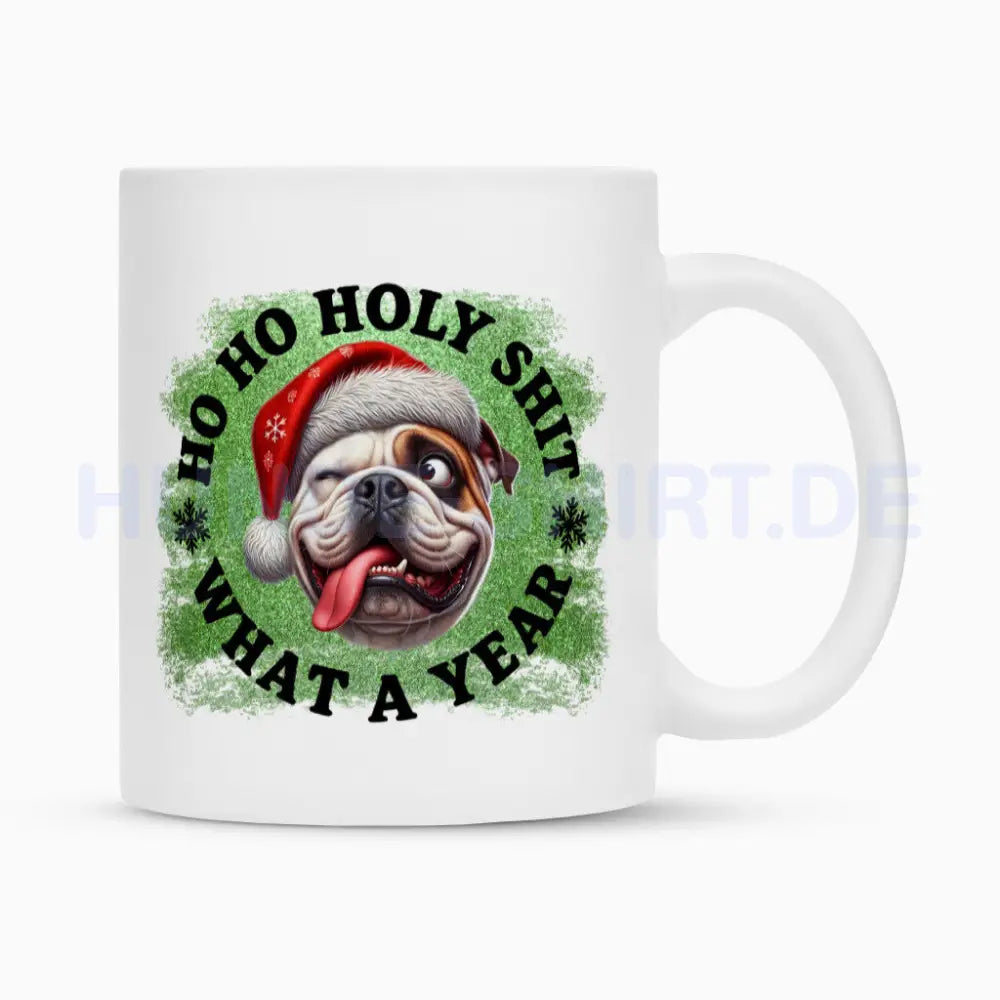 Tasse "American Bulldog - HO HO..." Weiß – hunde-shirt.de