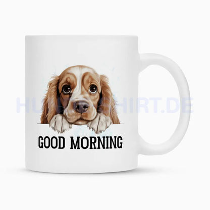 Tasse "American Cocker - GOOD MORNING" Weiß – hunde-shirt.de