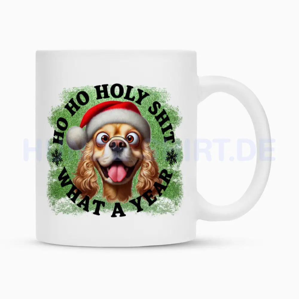 Tasse "American Cocker - HO HO..." Weiß – hunde-shirt.de