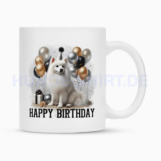 Tasse "American Eskimo - Happy Birthday" Weiß – hunde-shirt.de