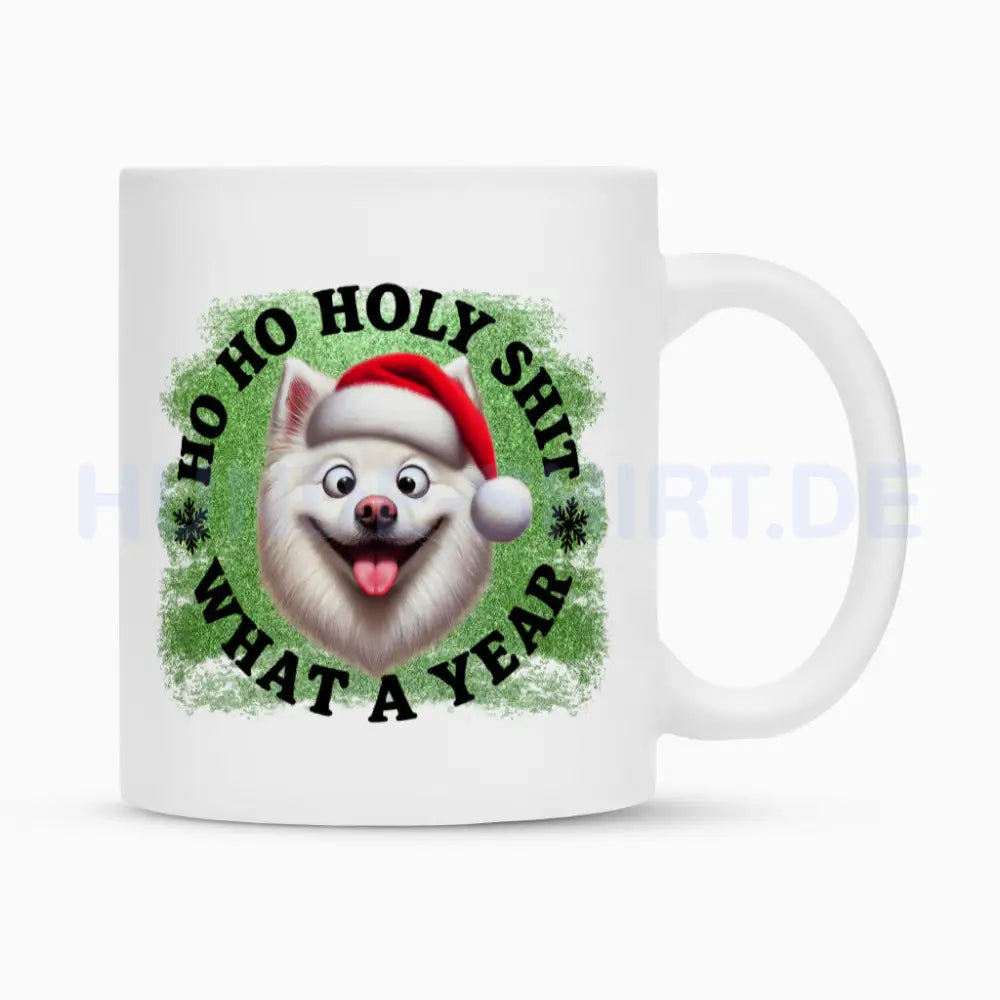 Tasse "American Eskimo - HO HO..." Weiß – hunde-shirt.de