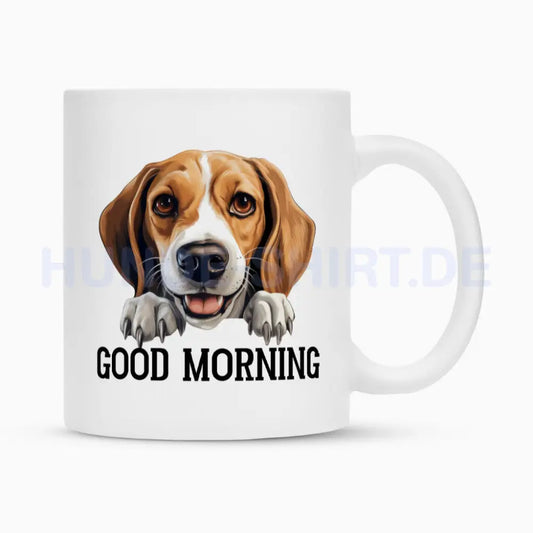 Tasse "American Fox Hound - Good Morning" Weiß – hunde-shirt.de