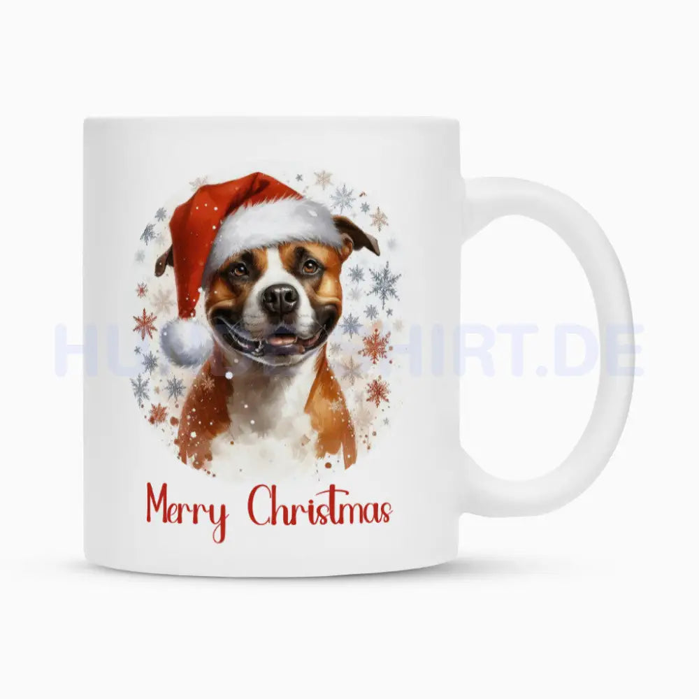 Tasse "American Staffordshire Terrier - Merry Christmas 2" Weiß – hunde-shirt.de