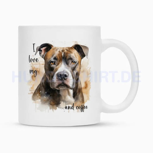 Tasse "AmStaff ( dunkelbraun ) - I love..." Weiß – hunde-shirt.de